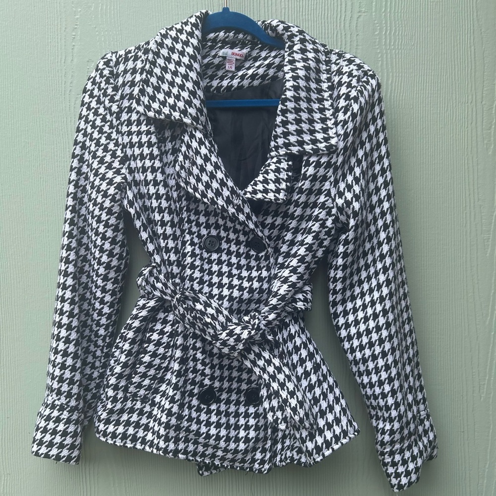BONGO Black and White Trench Coat with Belted Waist